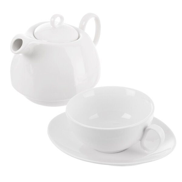 Porcelánová čajová konvice TEA SET s podšálkem - slonová kost