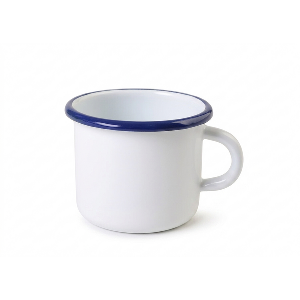 Weisse Emaille Tasse 400 ml BLAUER RAND