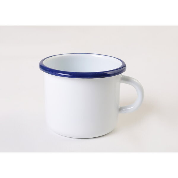 Bílý plechový hrnek 250 ml modrý široký lem