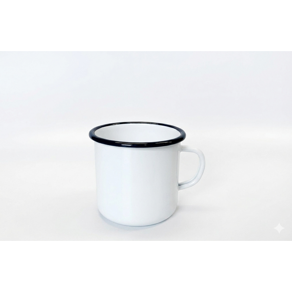 Bílý plechový hrnek 500 ml ČERNÝ LEM
