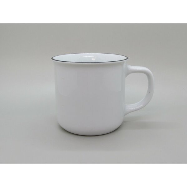 Porcelánový hrnček imitácia plecháčikov s čiernou linkou 310 ml