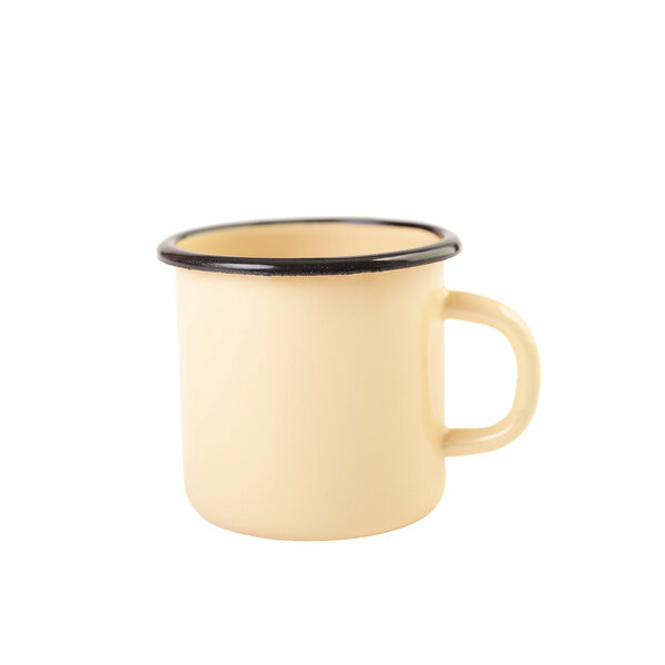 KRÉMOVÝ plechový hrnek 400 ml S ČERNÝM LEMEM