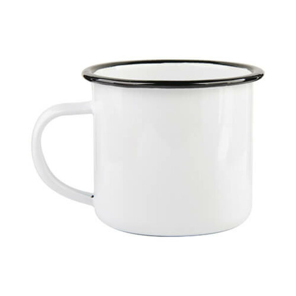 Bílý sublimační plecháček 360 ml (černý lem)