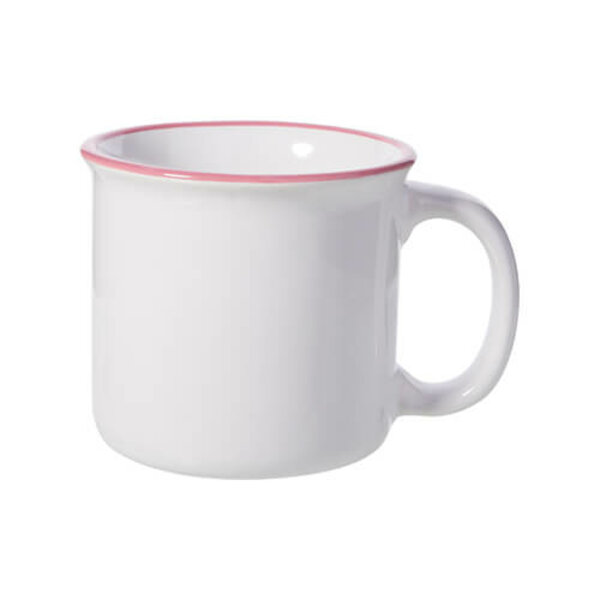 Keramický sublimačný hrnček imitujúcí plecháčik 350 ml (ružový lem)