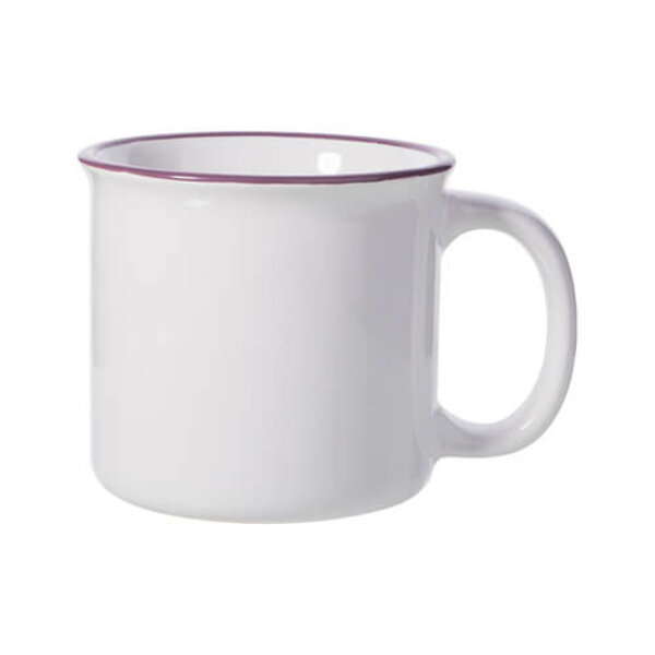Ceramic white mug - imitation of a tin mug 350 ml (violet rim)