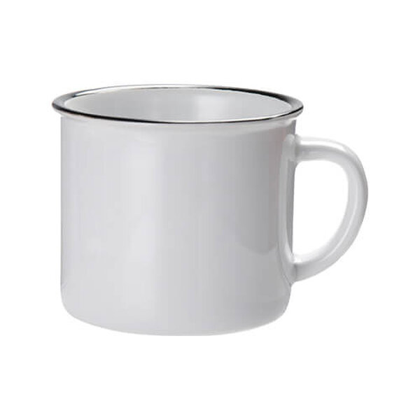 Keramický sublimačný hrnček imitujúcí plecháčik 300 ml (čierny lem)