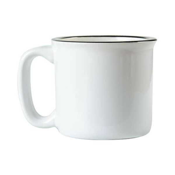 Keramický sublimačný hrnček imitujúcí plecháčik 450 ml (čierny lem)