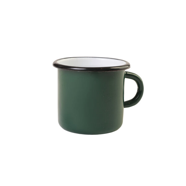 TMAVĚ ZELENÝ plechový hrnek 400 ml S ČERNÝM LEMEM