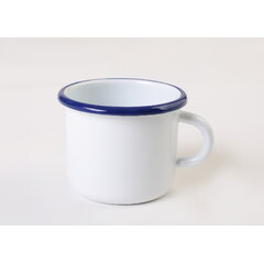 Bílý plechový hrnek 250 ml modrý široký lem