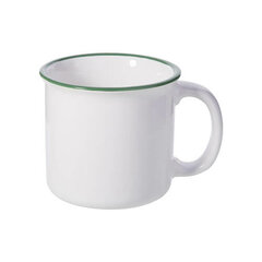 Ceramic white mug - imitation of a tin mug 350 ml (green rim)