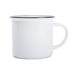 Keramický bílý hrnek imitující plecháček 300 ml (černý lem)