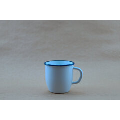 Conic white enamel mug 250 ml BLUE RIM