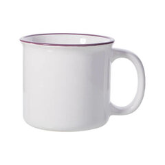 Keramický bílý hrnek imitující plecháček 300 ml (fialový lem)
