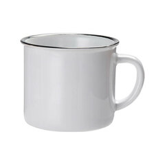 Ceramic white mug - imitation of a tin mug 350 ml (black rim)