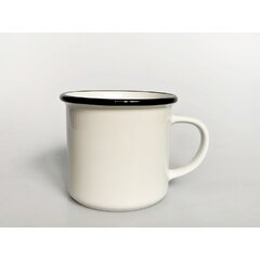 Ceramic white mug - imitation of a tin mug 300 ml (black rim)